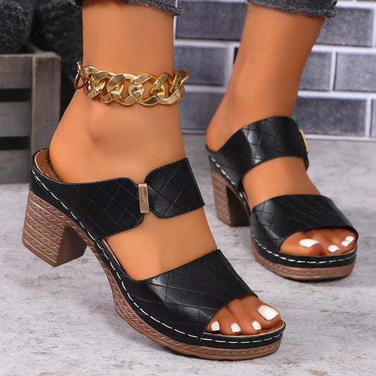 Sandales à talons hauts et bout rond pour femme, tendance été